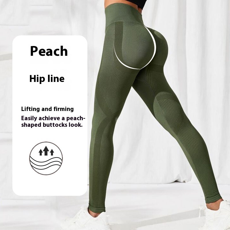 Green Seamless High Waist Hip Lifting Shock Absorption Yoga Pants