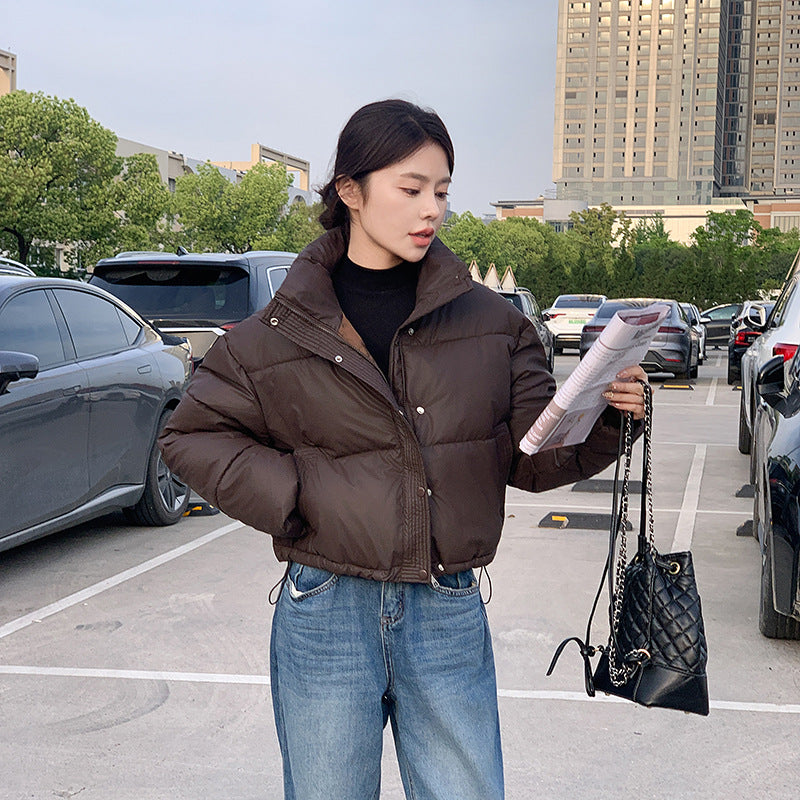 Petite Short Stand Collar Thick Polyester Jacket For Women Casual