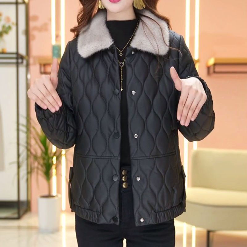 Short PU Down Jacket Women's Warm Fur Collar Winter Coat