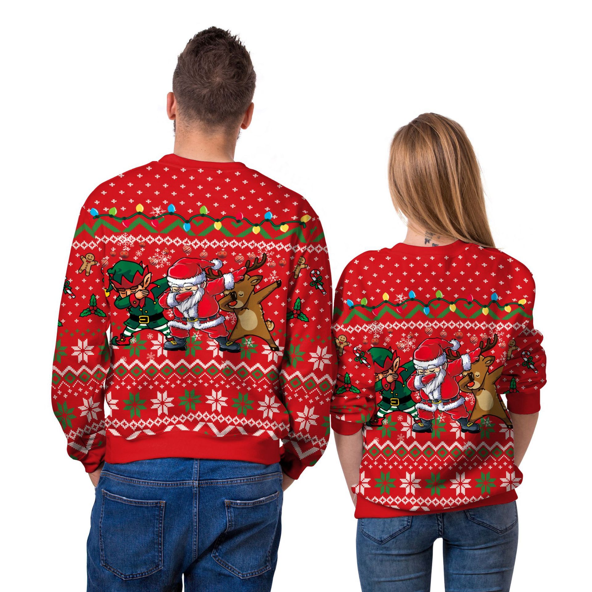 Funny Christmas Party Sweater with Reindeer, Elf and Santa Dabbing-Theone Apparel