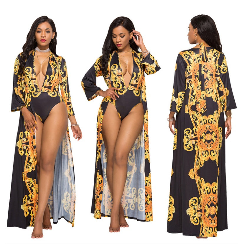 Printed Cloak Bikini with Breezy Cover for Stylish Transitions-Theone Apparel