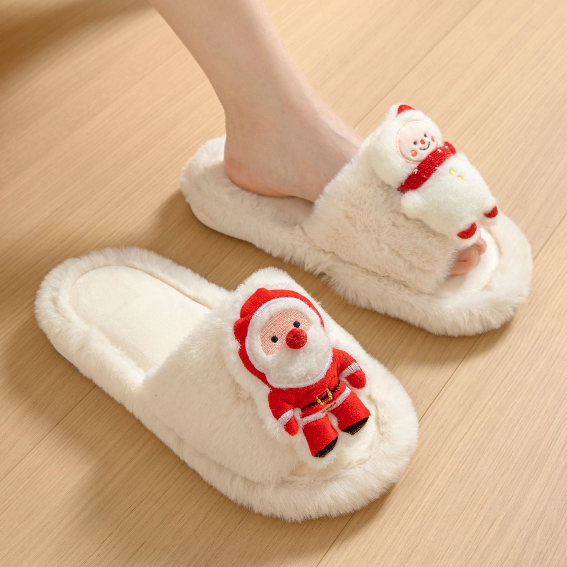 Soft Fleece Lined 3D Santa House Slippers with Open Toe-Theone Apparel