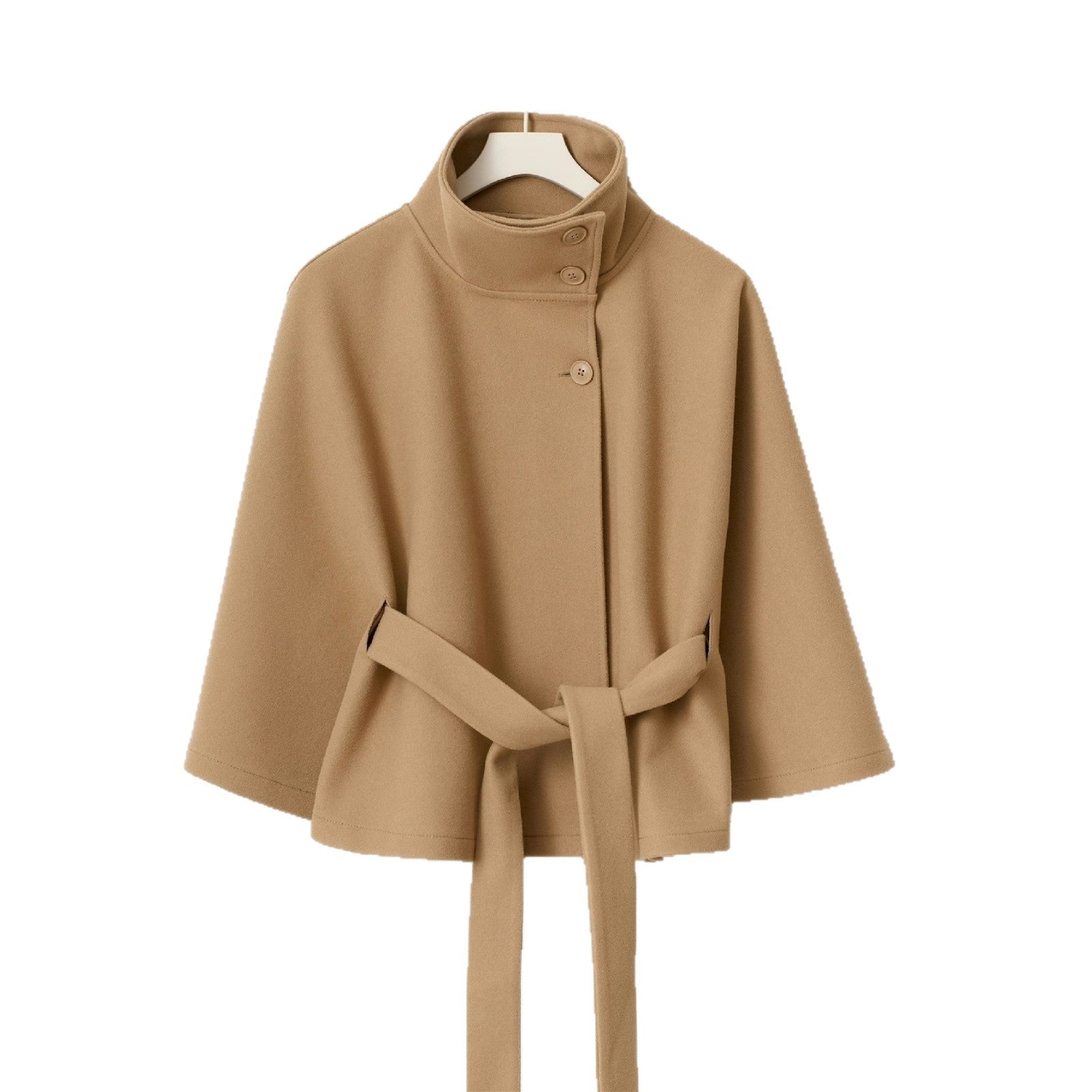 Stand-Collar Solid Trench Coat For Women In Neutral Colors