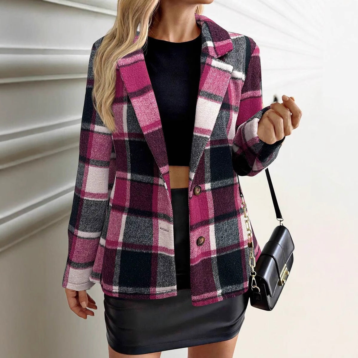 Loose Plaid Blazer Jacket For Casual Japanese And Korean Street Style