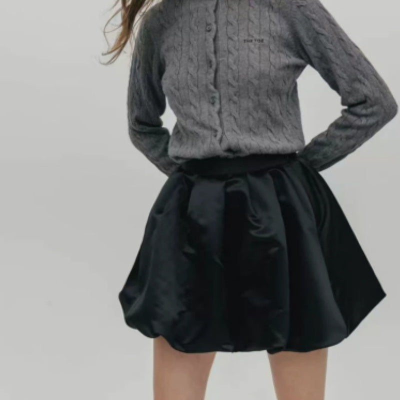 High Waisted Fluffy A-line Mini Skirt With 3D Detail