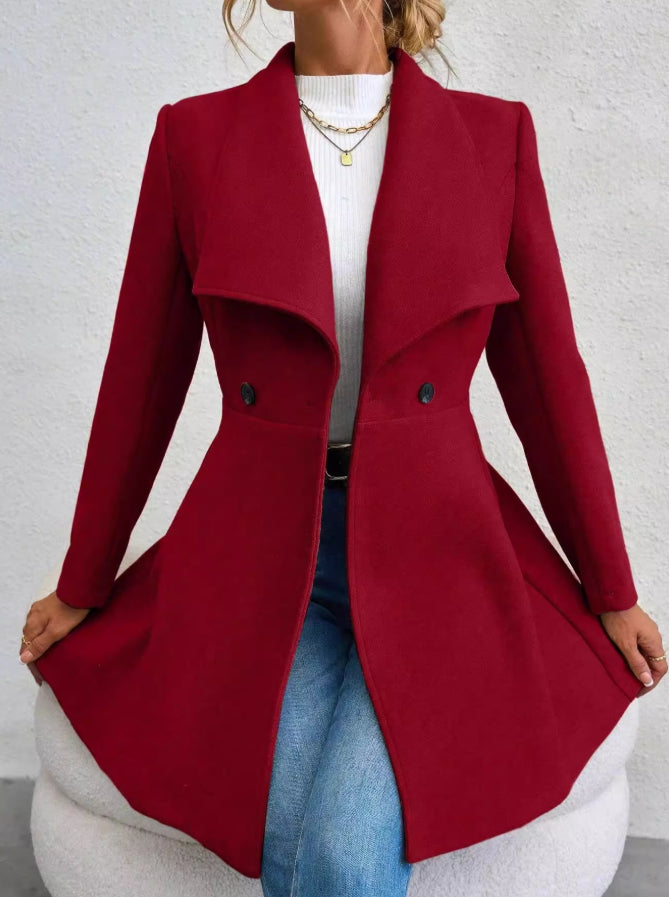 Slim-Fit Long Lapel Wool Coat Women's Elegant Commute Coat