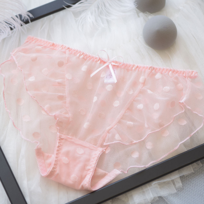 Mesh Polka Dot Patterned High Waist Panties-Pink-Theone Apparel