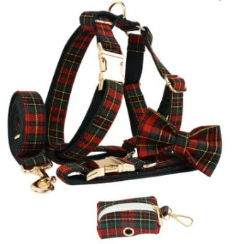 Tartan Plaid Christmas Holiday Bow Dog Leash Collar Harness