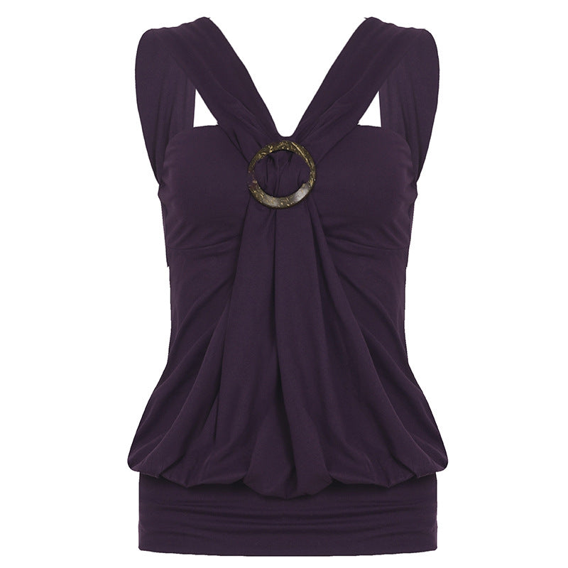 Mature and sophisticated deep V-neck vest with rhinestone ring embellishments