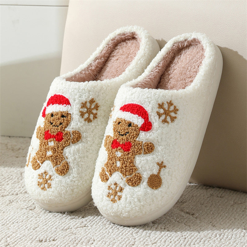 Super Soft Gingerbread Man Fleece Lined Slip On House Shoes