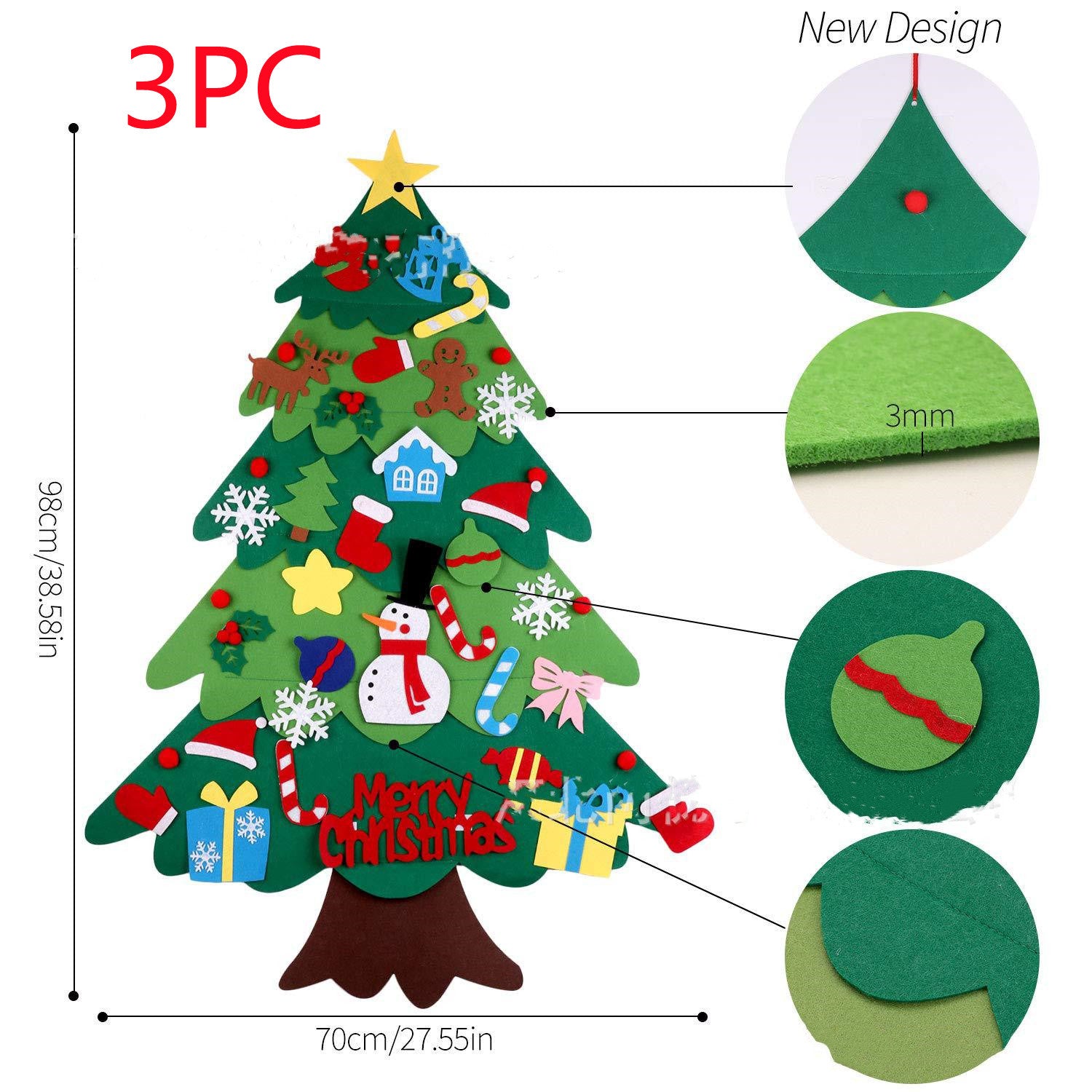 Wall Mounted Felt Christmas Tree with Felt Accessories for Kids