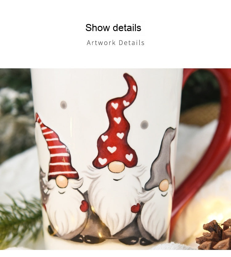 White, Gray & Red Gnome Trio Tall Ceramic Coffee Mug