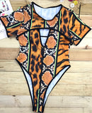 Women's One Piece Mixed Animal Print Short Sleeve Swimsuit