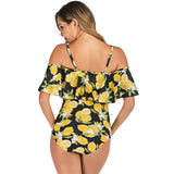 Women's One Piece Off Shoulder Lemon Print Swimsuit