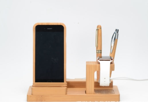 Bamboo Wood Multi?Device Charging Stand For Phones Tablets And Watches