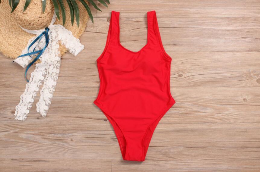 Women's One Piece Solid Color Swimsuit with U-Neck