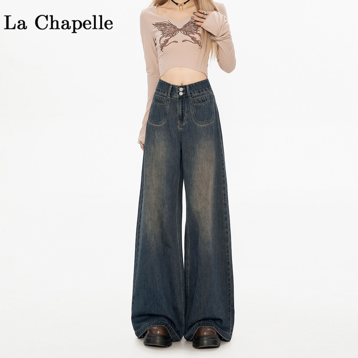 Loose And Lazy Style Women's High-waisted Straight Wide-leg Fleece-lined Jeans