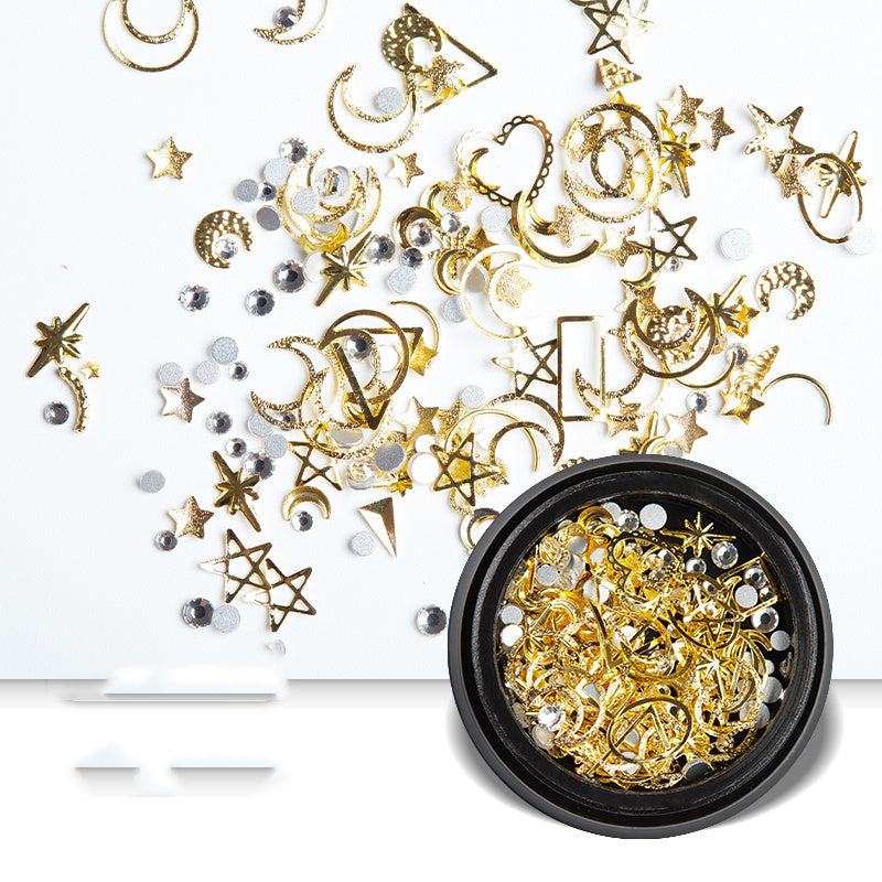 Golden Night Sky Moon and Star Nail Adornment Accessories