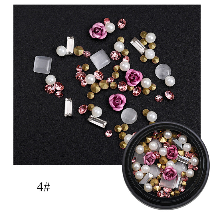 Women's Pink and White Ombre Nail Set with 3D Floral Adornments