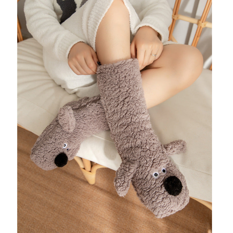 Soft and Thick White Winter Socks with Cute Dog Ears