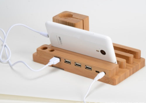 Bamboo Wood Multi?Device Charging Stand For Phones Tablets And Watches