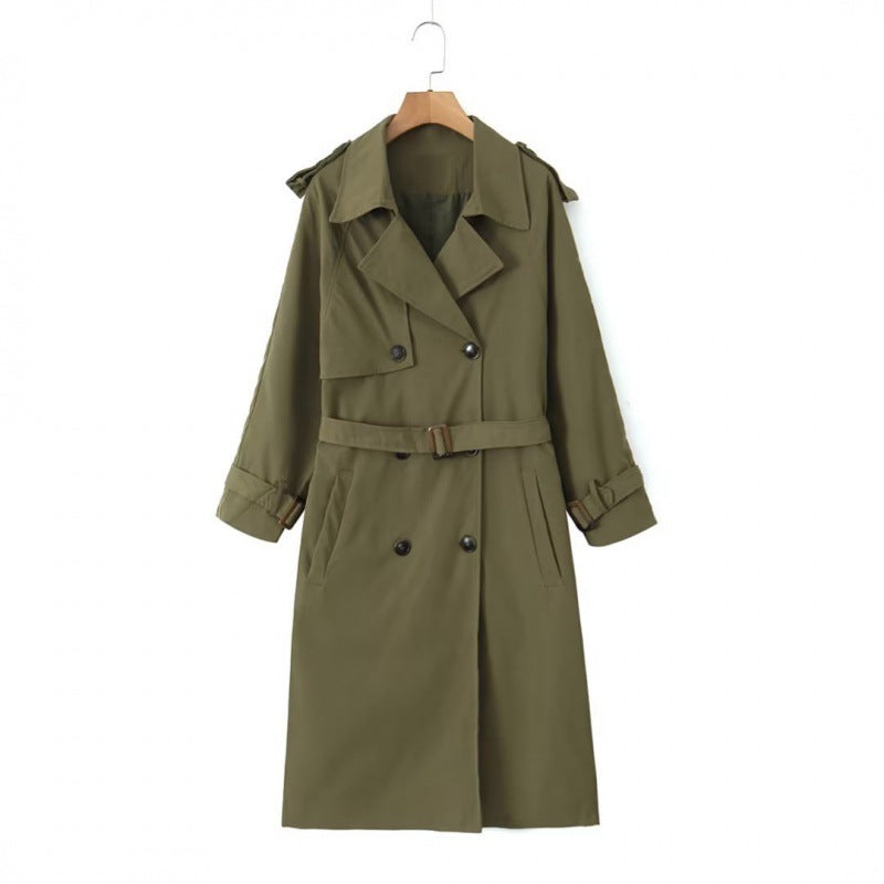 Casual Long Trench Coat With Classic Trench Fabric Finish