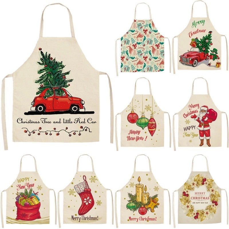 Merry Christmas Cotton-Linen Blend Self-Tie Adjustable Apron in Assorted Styles