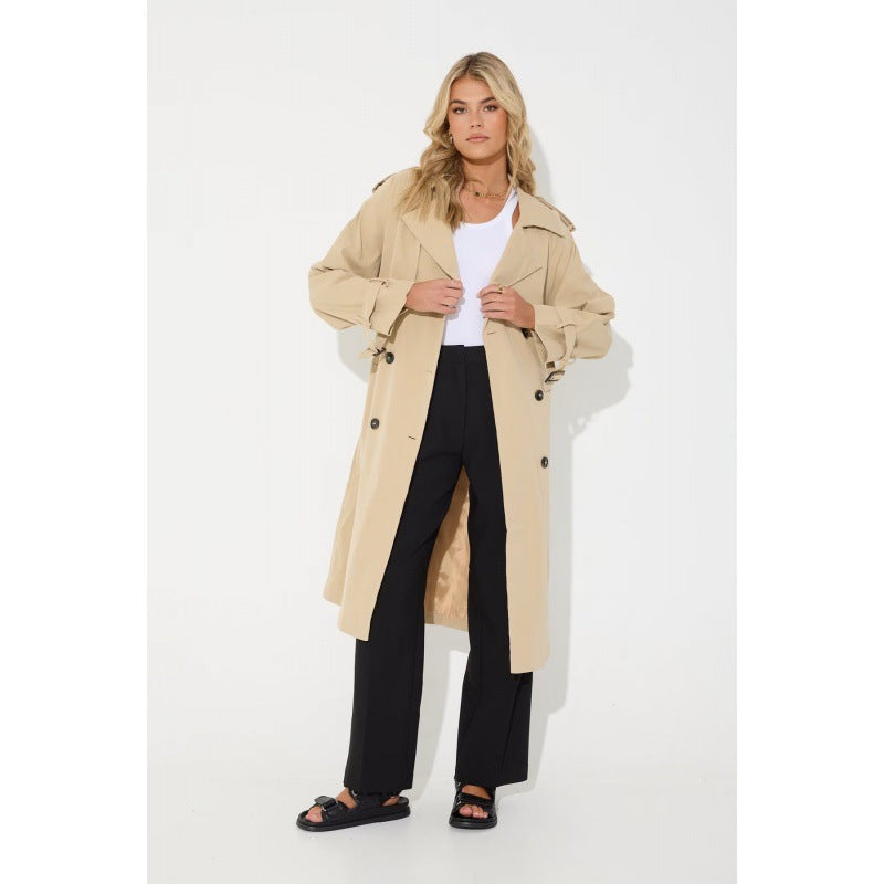 Casual Long Trench Coat With Classic Trench Fabric Finish