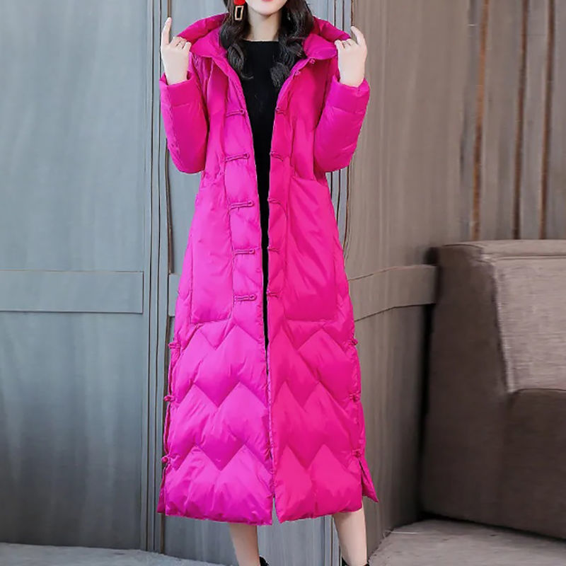 Women's Retro Knee-Length Coat With Frog Button Duck Down
