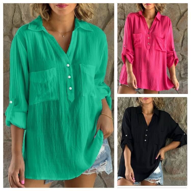 Women's Solid Color Long Sleeve Button Up Blouse