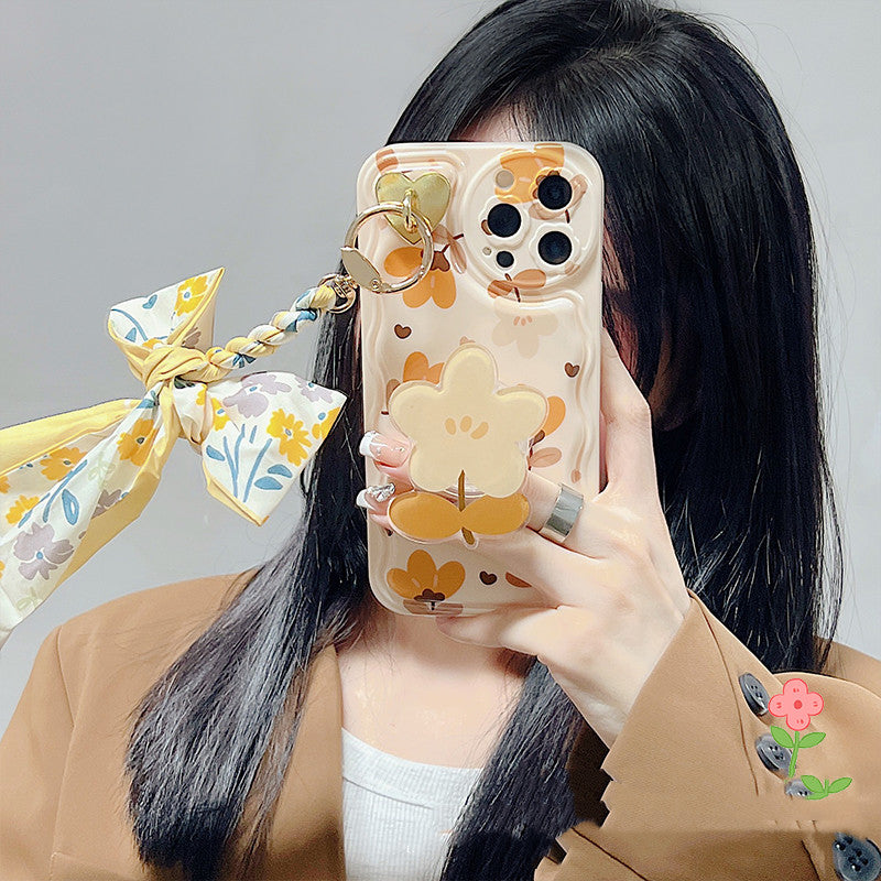 Elegant Floral Phone Case With Matching Decorative Scarf Accessory
