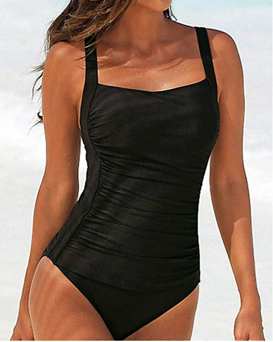 Women's One Piece Solid Color Square Neckline Swimsuit