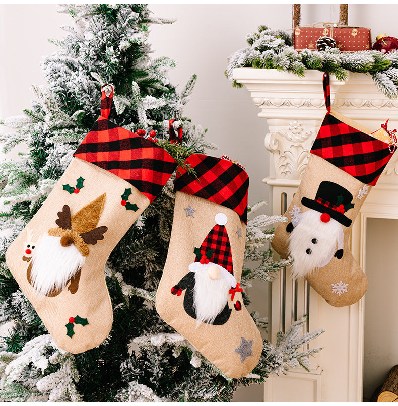 Cute Minimalist 3D Stocking with Red and White Checked Cuff