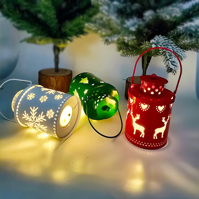 Nordic Style Metallic Can Christmas Themed Lantern Lights with LED Bulbs