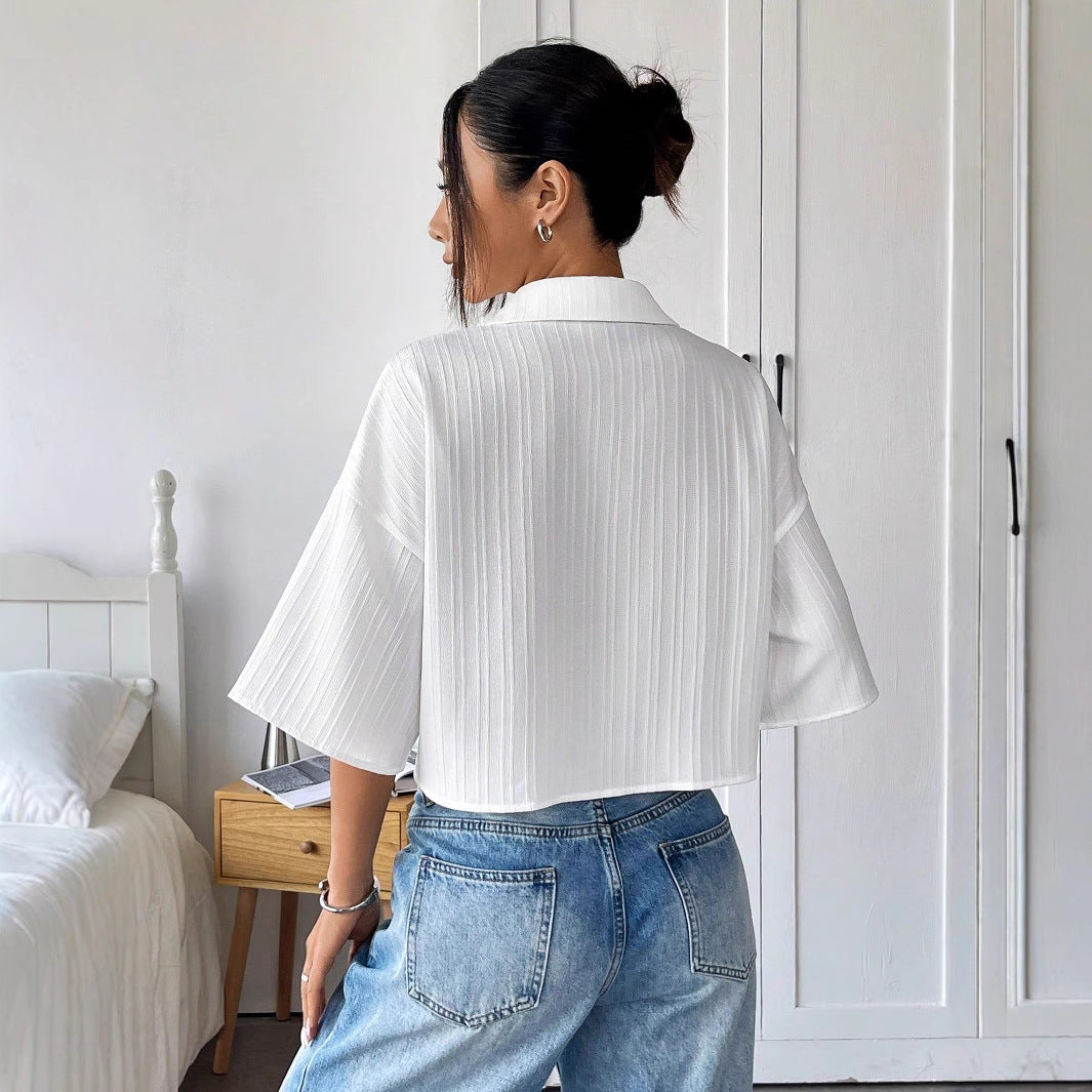 Women's White Short Sleeve Blouse