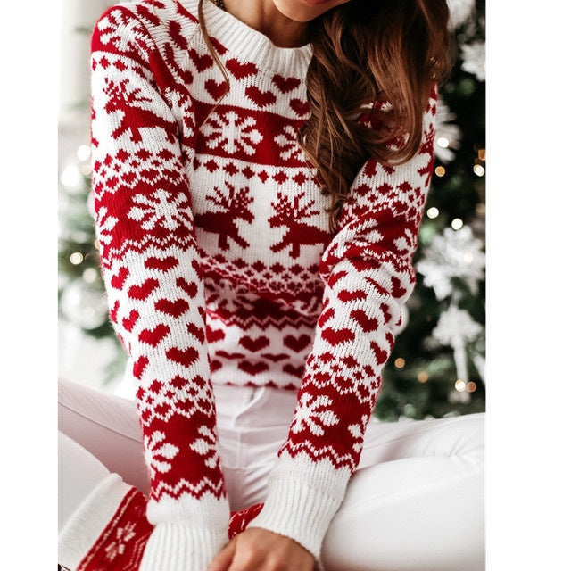 Soft and Warm Christmas Sweater with White and Red Patterning