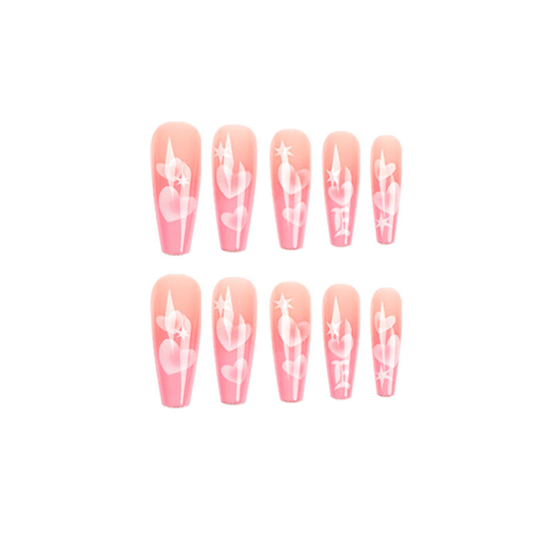 Women's Pretty in Pink Sunset Hearts False Nail Set