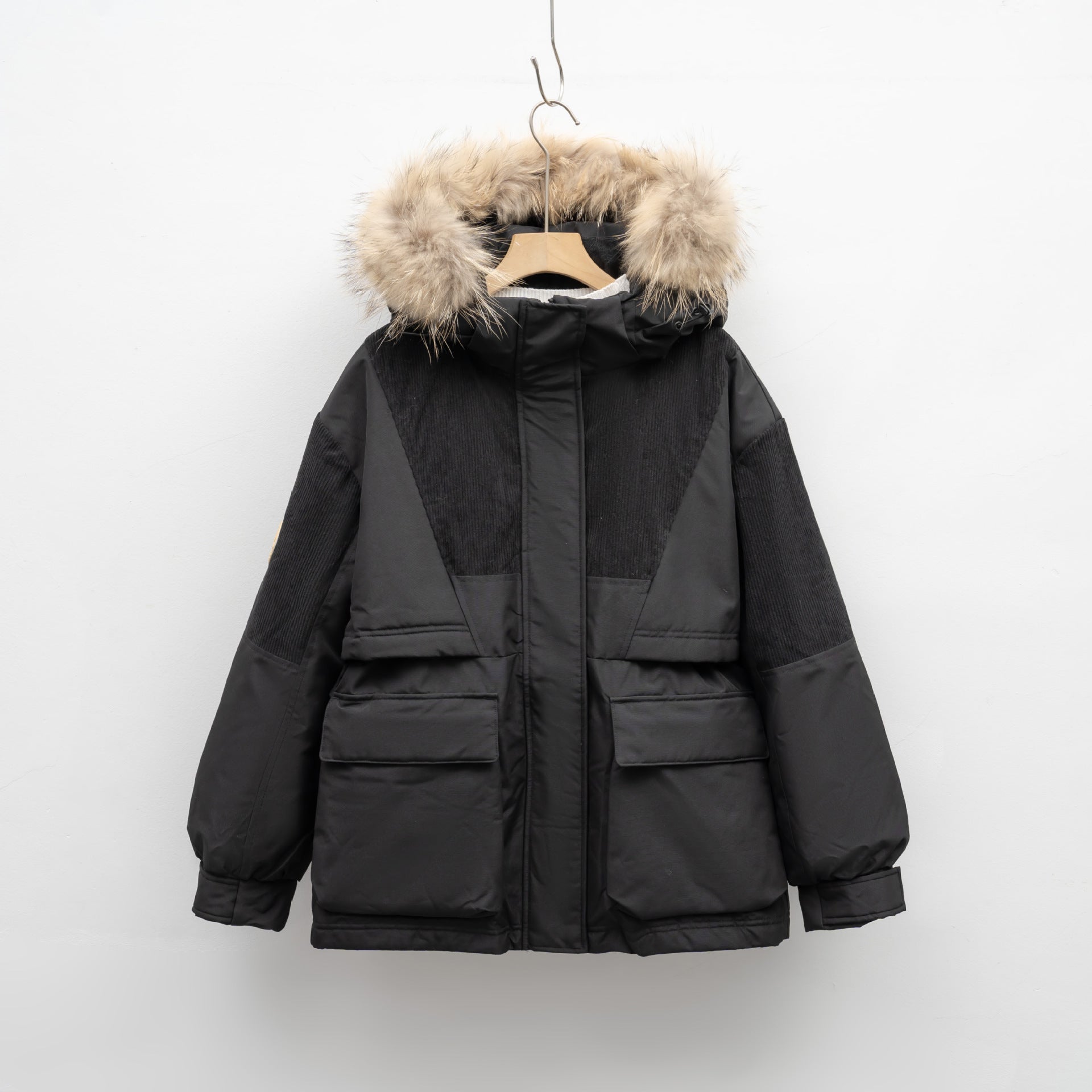 Hooded Women's Fox Fur Trim Workwear Jacket