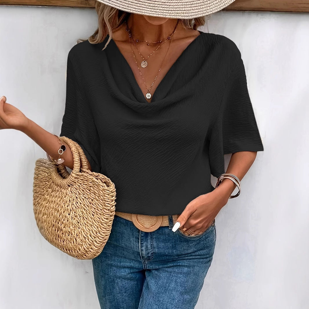 Women's Solid Color Casual Fashion Short Sleeved Shirt