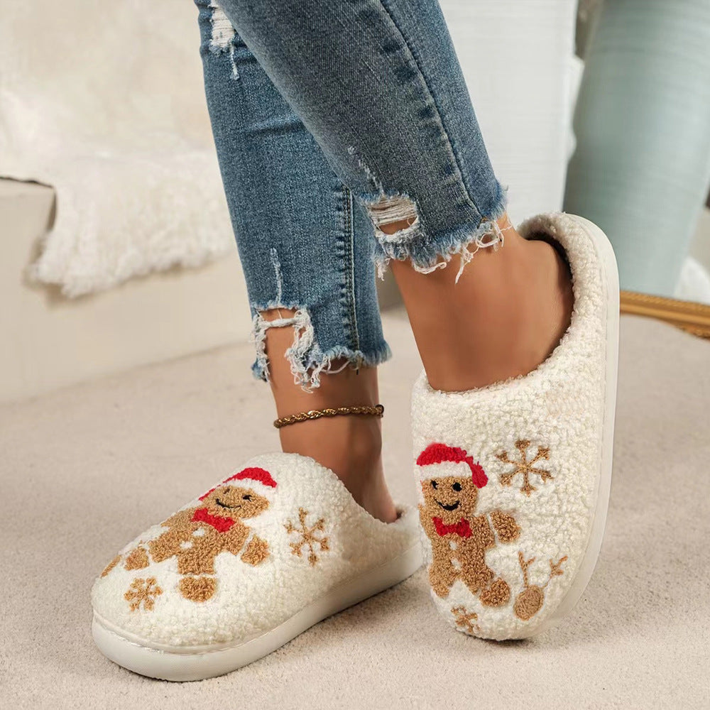 Super Soft Gingerbread Man Fleece Lined Slip On House Shoes