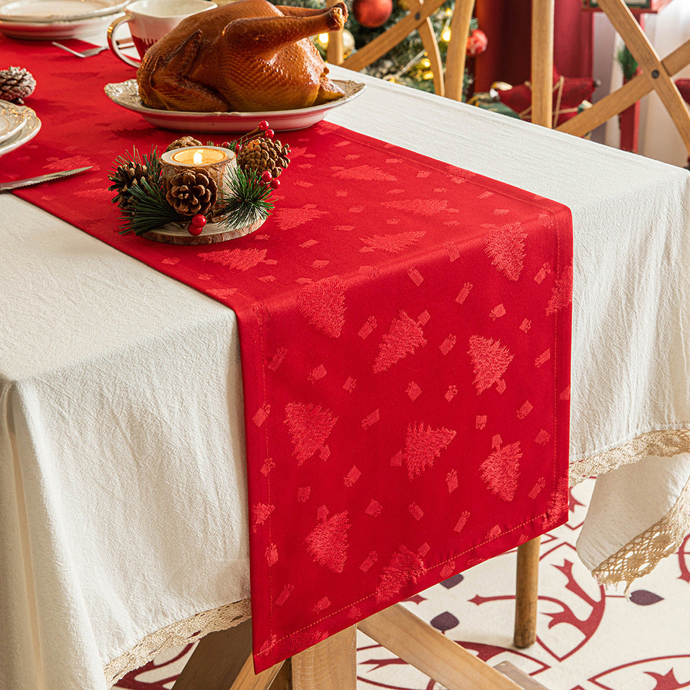 Elegant Satin Polyester Jacquard Christmas Table Runner in Assorted Colors