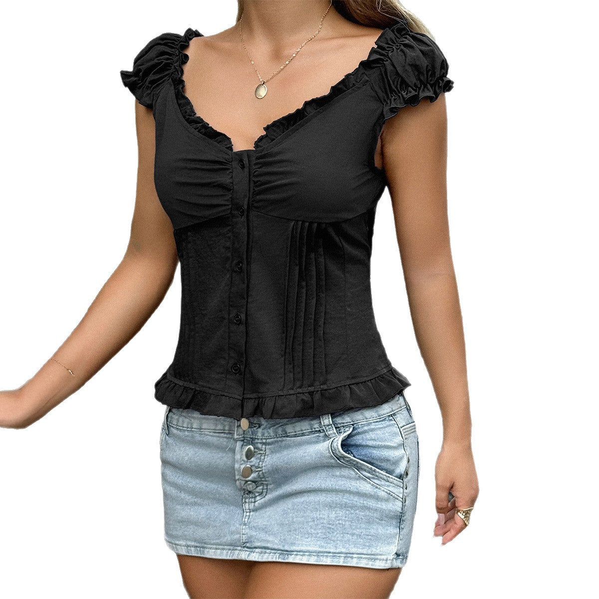 Women's Short-sleeved Wooden Ear Vest