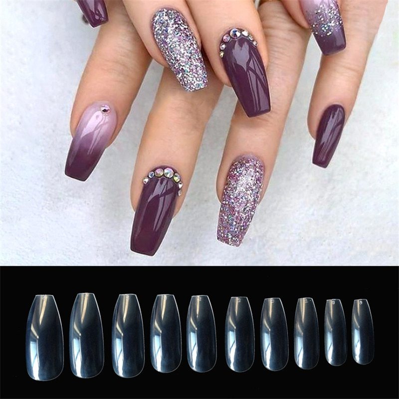 Glossy Metallic Coffin Shaped Complete Nail Set (500pcs)