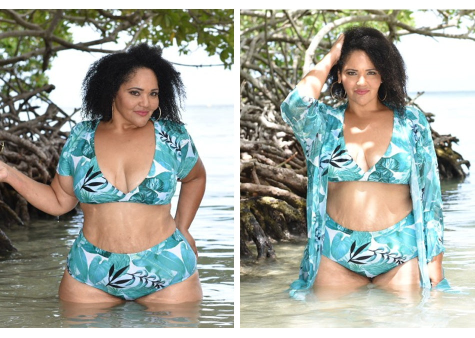 Women's Three Piece Tropical Plus Size Bikini Set