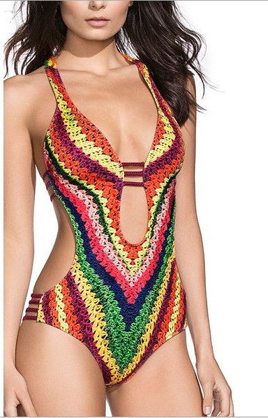 Women's One Piece Tropical Printed Swimsuit with Cutouts