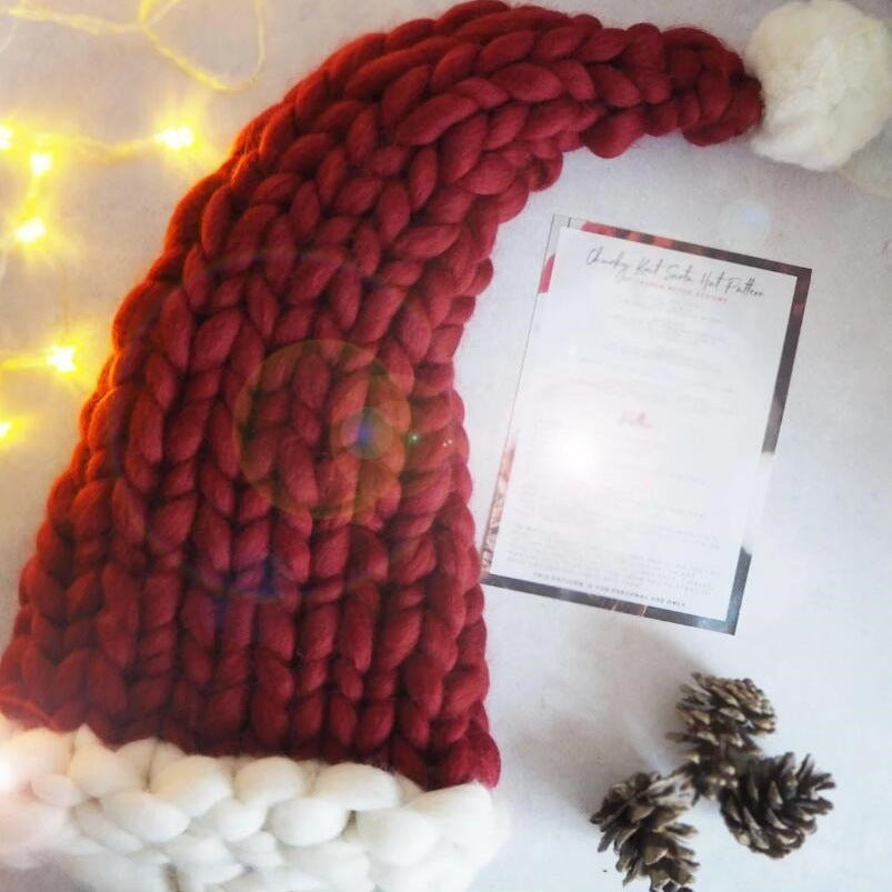 Cute Plush Knit Style Oversized Santa Hat with Puffball