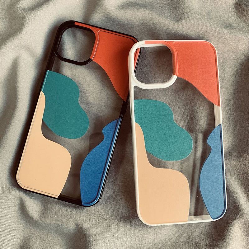 Geometric Contrast Color Acrylic Protective Case For Smartphones