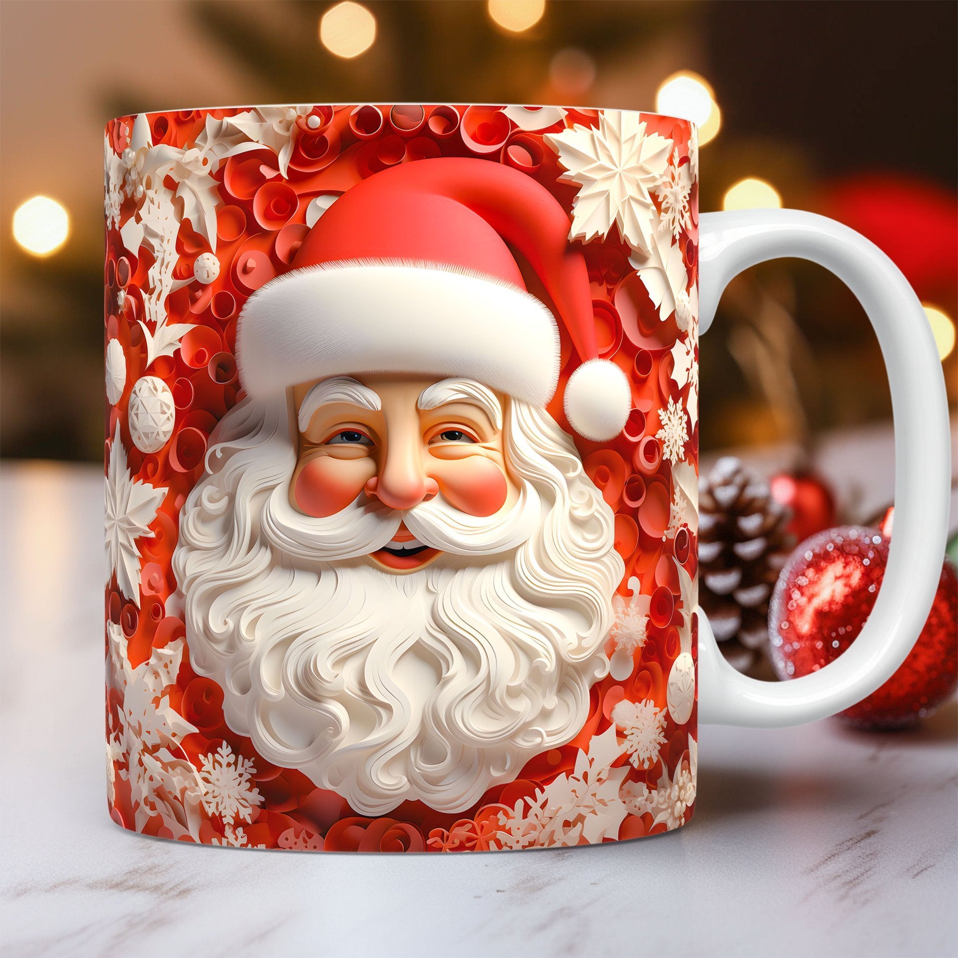 Christmas Op Art 3D Illusion Santa Claus Ceramic Coffee Mug in Assorted Colors