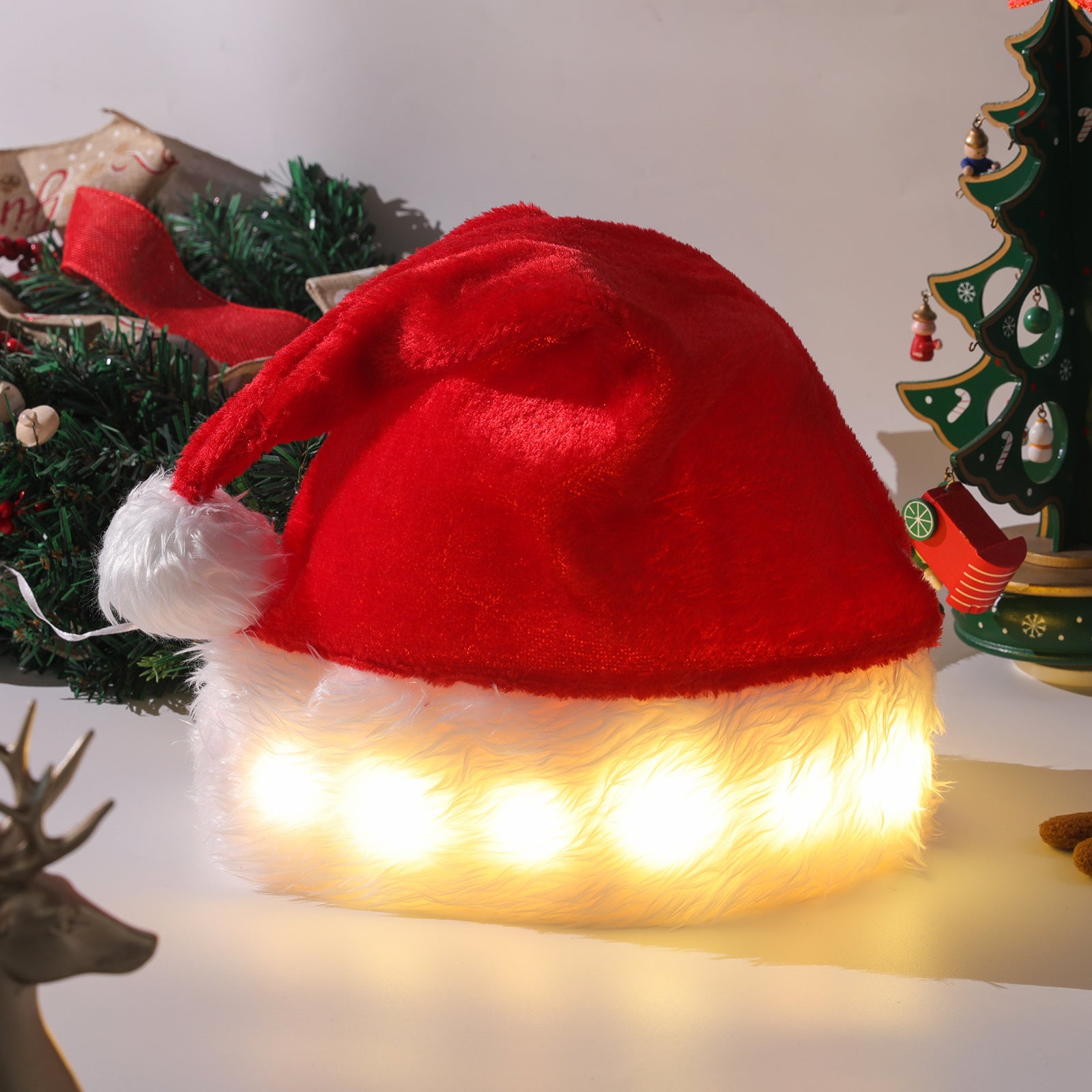 Cute Christmas Santa Hats with Built In Colorful LED Lights