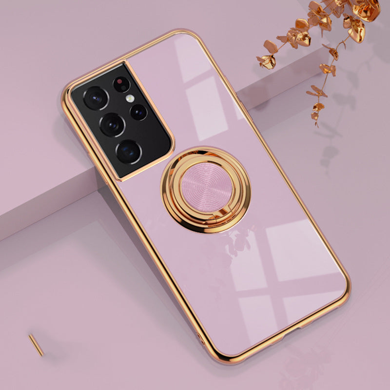 Electroplated Ring Stand Silicone Phone Case For Samsung Models